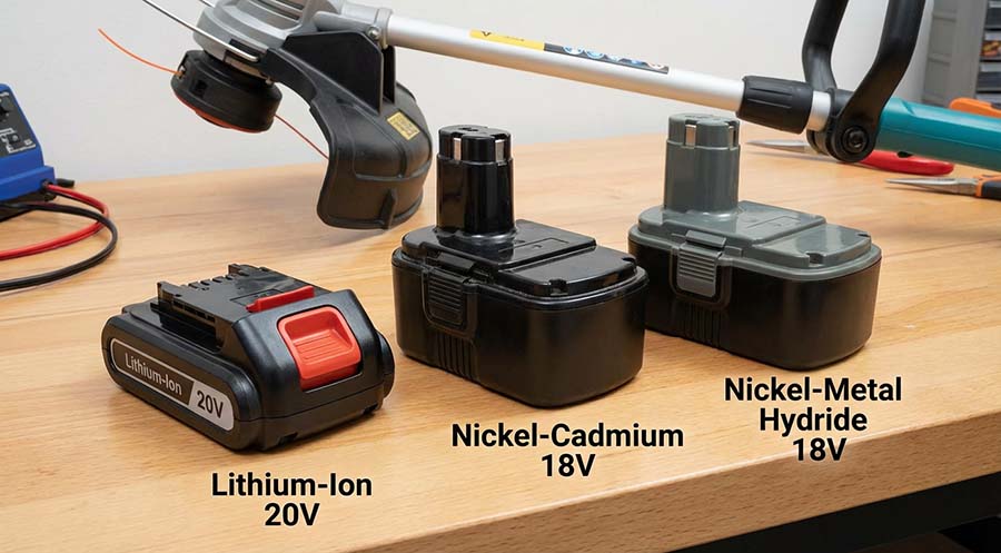 Three Power Tool Batteries on Workbench