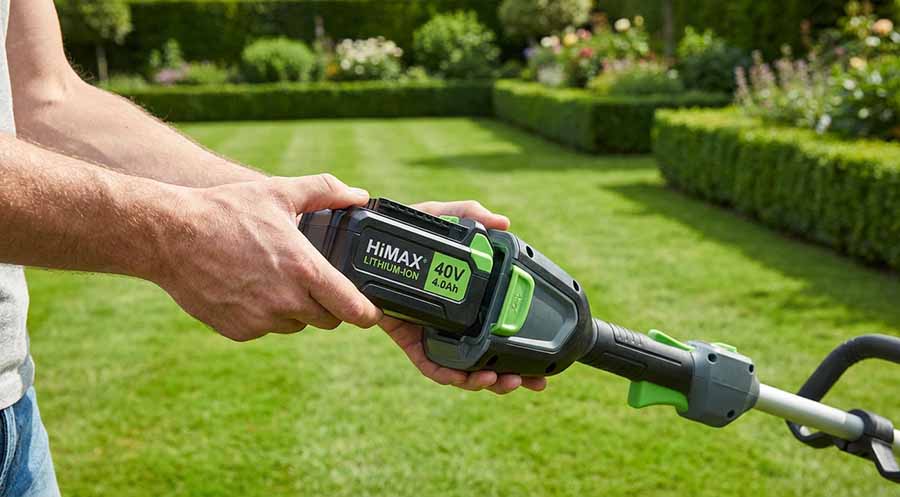 Person Holding HIMAX Trimmer in Garden