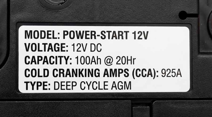 generator battery spec label closeup
