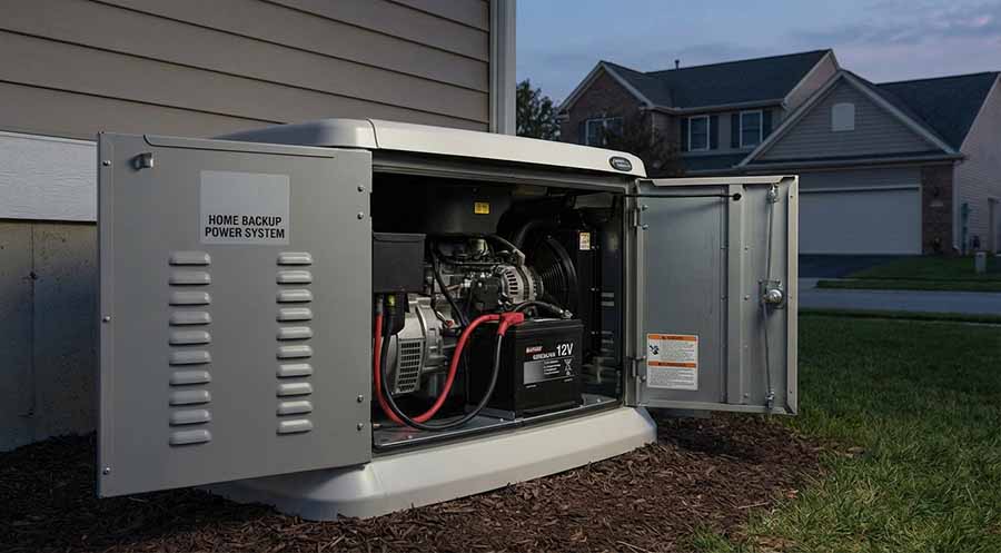 home backup generator installed open panel