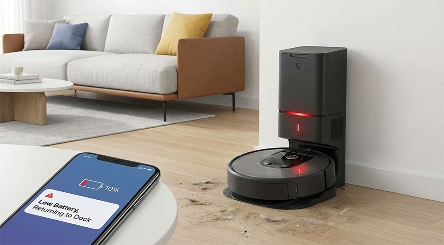 cleaning robot low battery docked