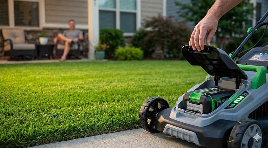 finished lawn himax battery full