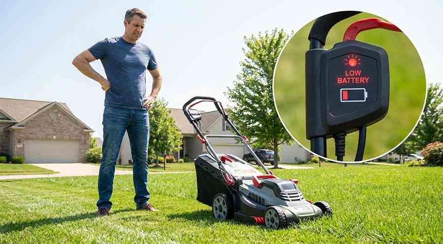 frustrated user low battery mower