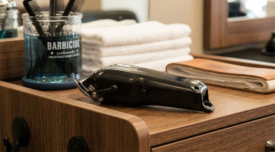 professional cordless hair clipper on station