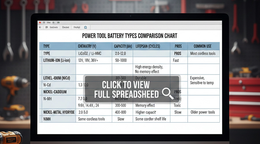 power tool battery types comparison chart