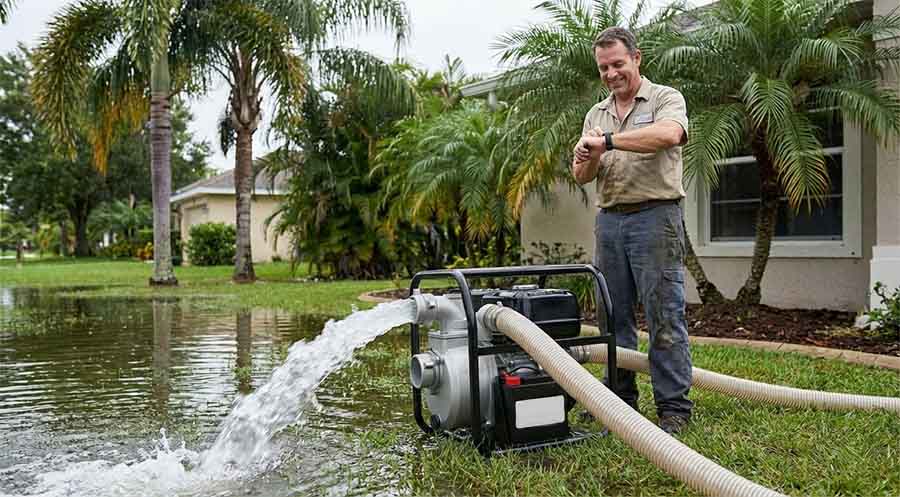 homeowner monitoring efficient drainage with himax pump