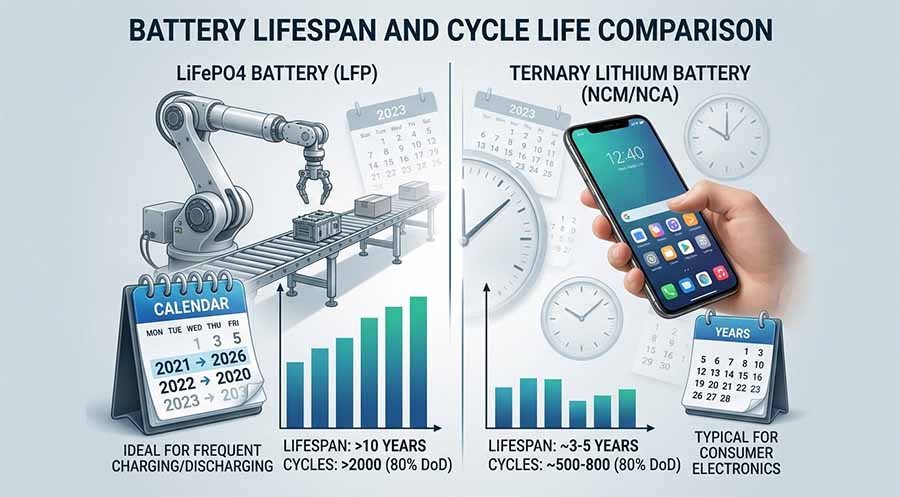 lifepo4 vs ternary lithium lifespan cycles