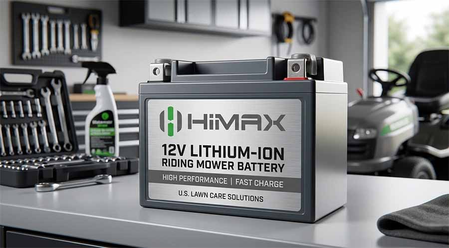 himax riding mower battery close up