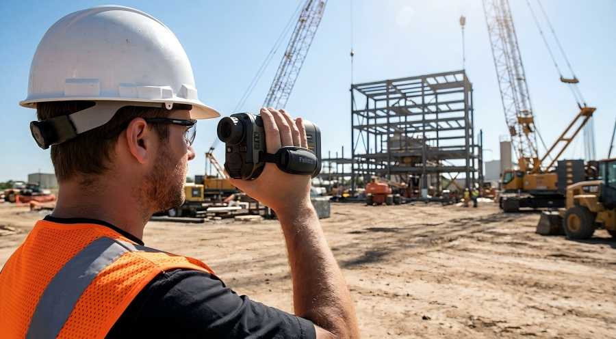 Industrial Laser Rangefinder On Construction Site