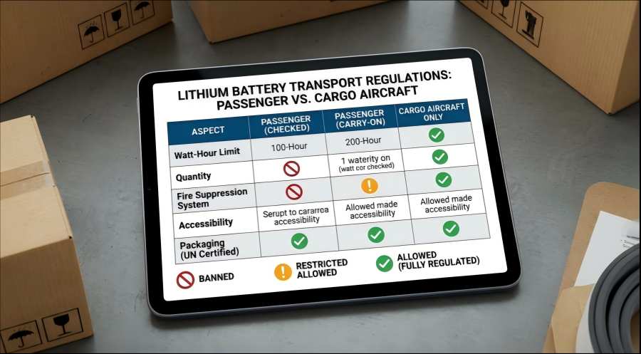passenger vs cargo battery regulations table