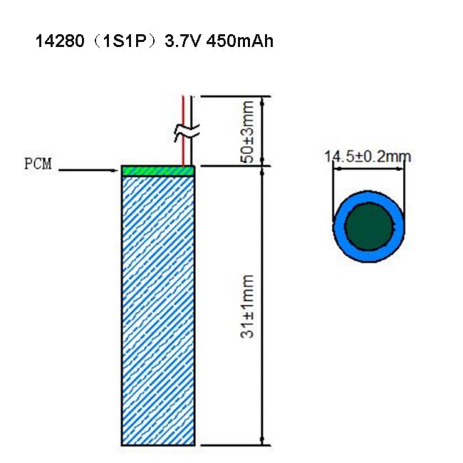 1492 - Spe-Li-ion14280-3.7V-450mAh